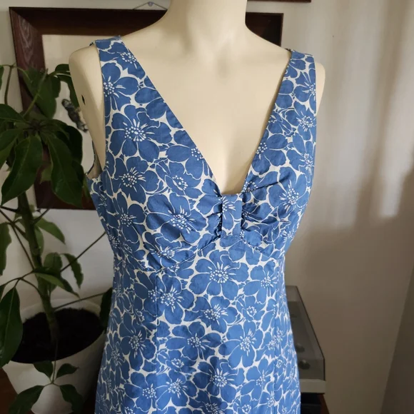 Boden Blue Floral Cotton Sleeveless Retro A-line Midi Knot Summer Dress - Picture 2 of 6